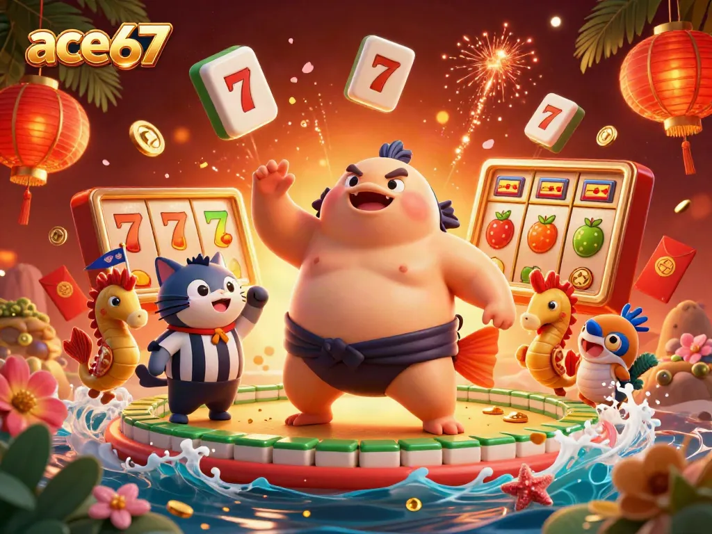 Experience thrilling gameplay on ace67 with a 3D fugu character in a vibrant underwater casino setting.