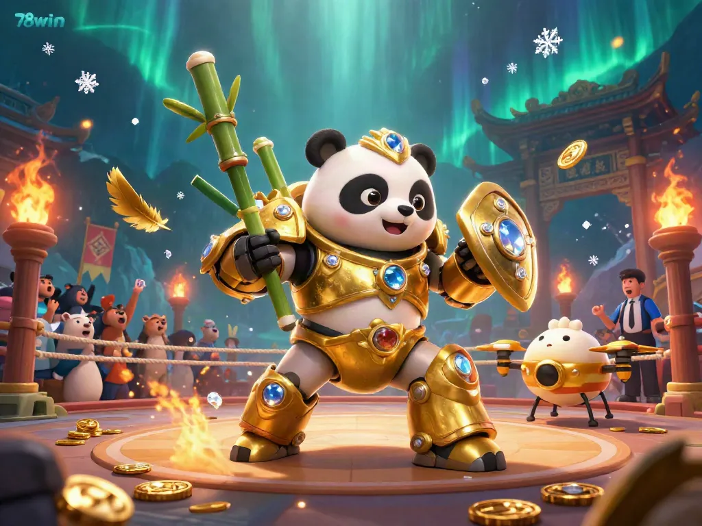 Engage in thrilling gaming at 78win with golden panda battling in an electrifying atmosphere.