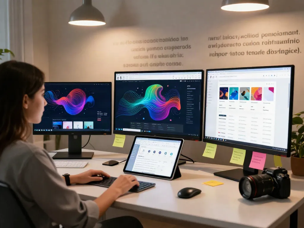 Dynamic workspace for 주소모음 link collection, showcasing categorized websites on multiple screens.