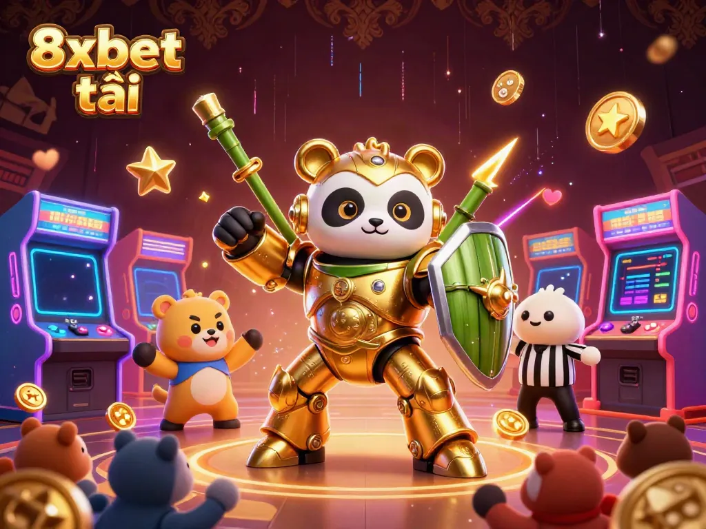 Experience the excitement of 8xbet tải with a dynamic 3D casino scene featuring engaging characters and vibrant game elements.