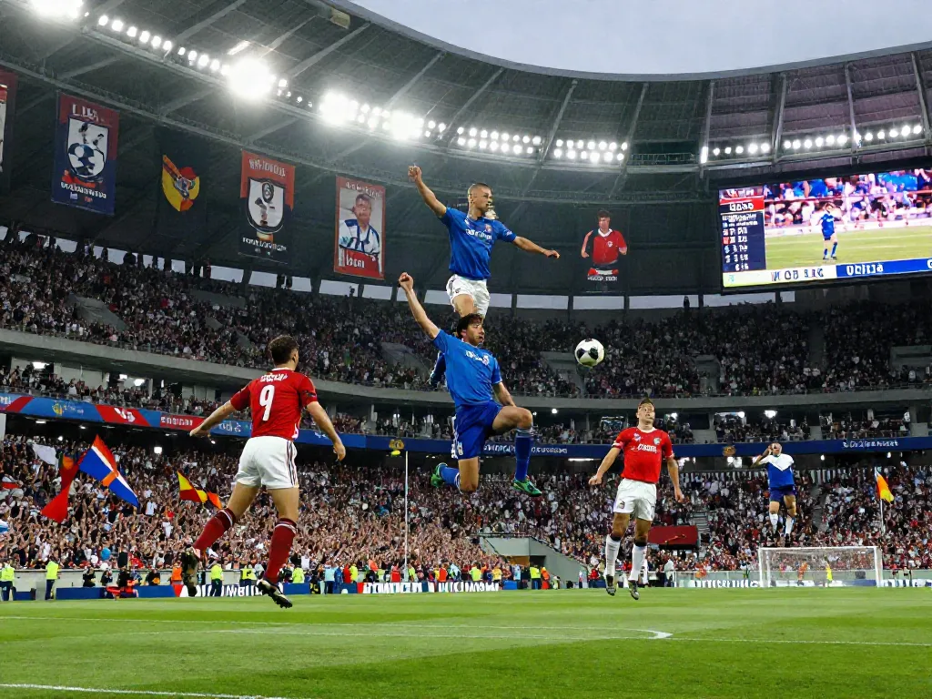 TOP10ตำนานนักเตะ in action at a packed stadium, showcasing legendary football skills.