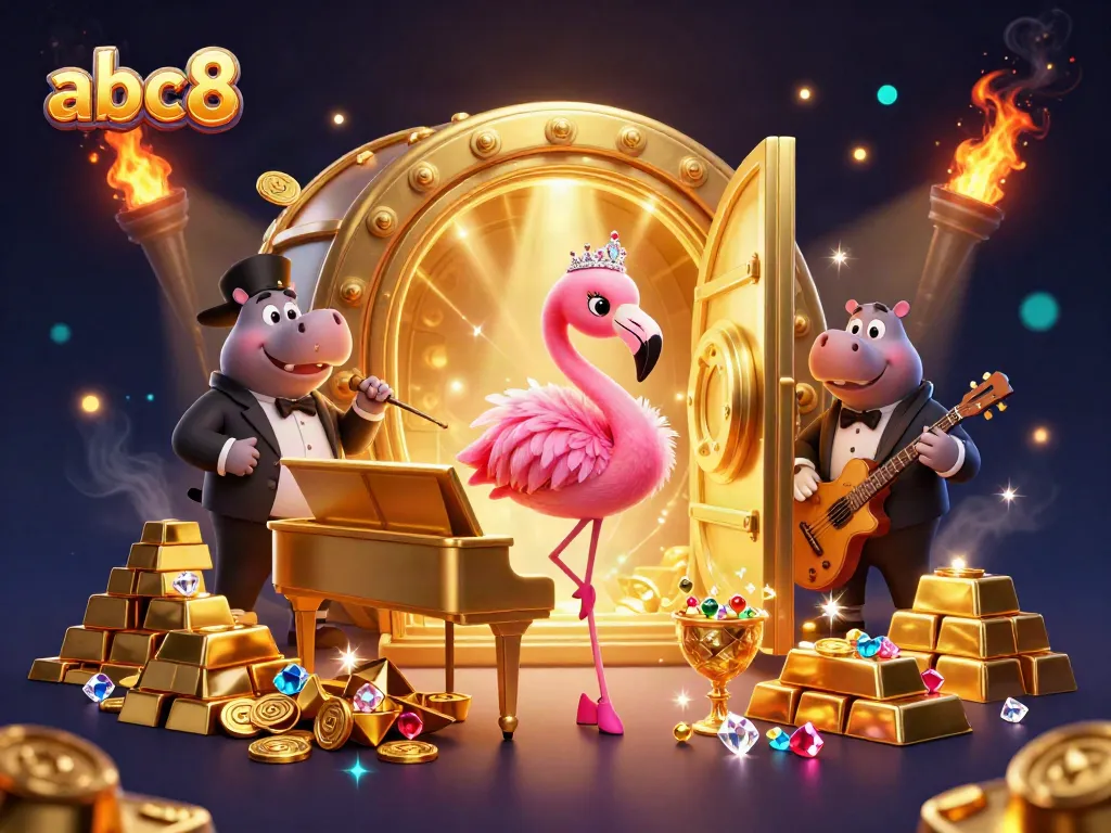 Experience the thrill of abc8 casino with a flamingo lounge singer, gem treasures, and vibrant ambiance.