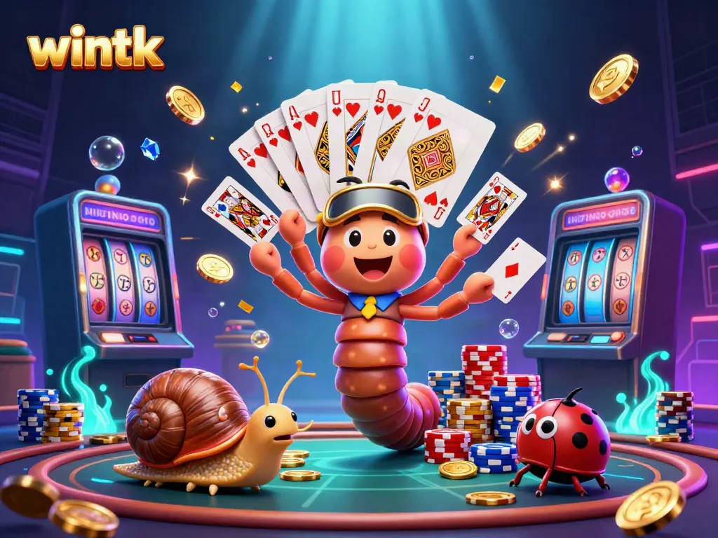 Experience the thrill of wintk casino with a vibrant 3D illustration of characters and dynamic game elements.